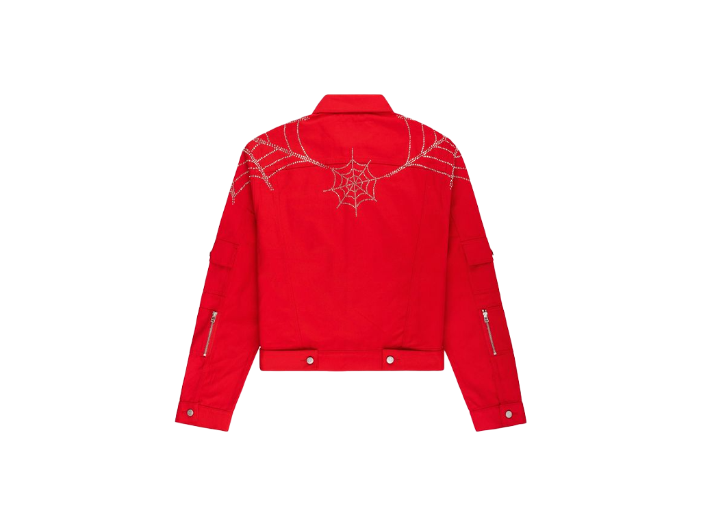 Sp5der Web Denim Cropped Trucker Jacket Red