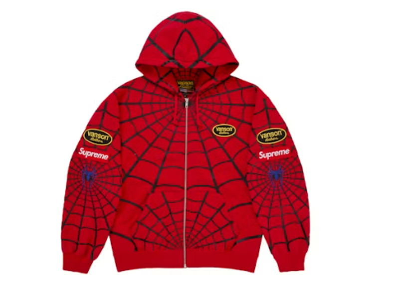 Supreme Vanson Leathers Spider-Man Zip Up Hooded Sweatshirt Red-Supreme-pikastore.cz