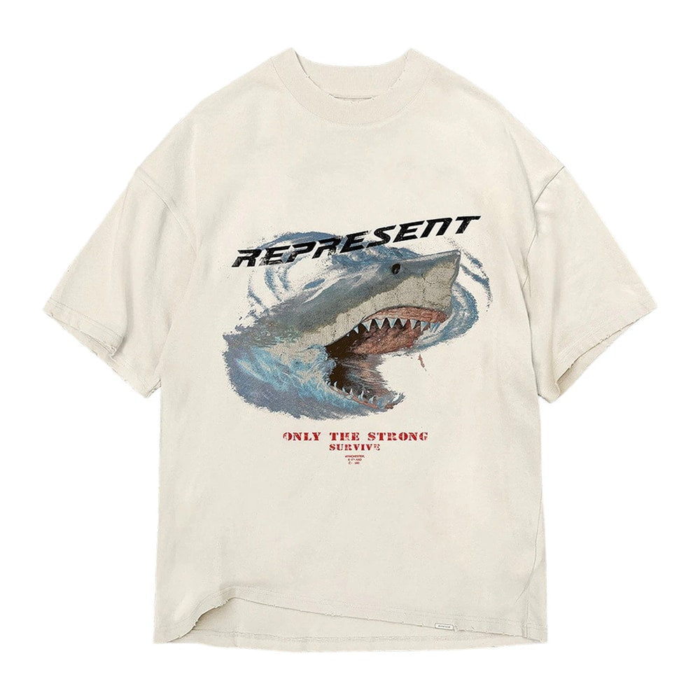 Represent Only The Strong Survive Shark T-Shirt Vintage White – majica