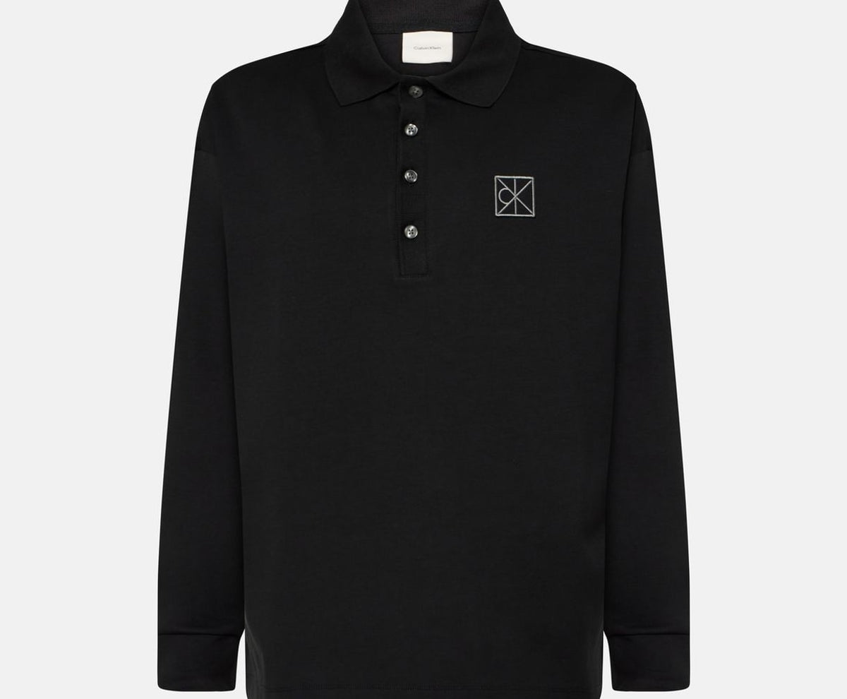 Calvin Klein Long-sleeved polo shirt Double Face Black – vêtements, noir