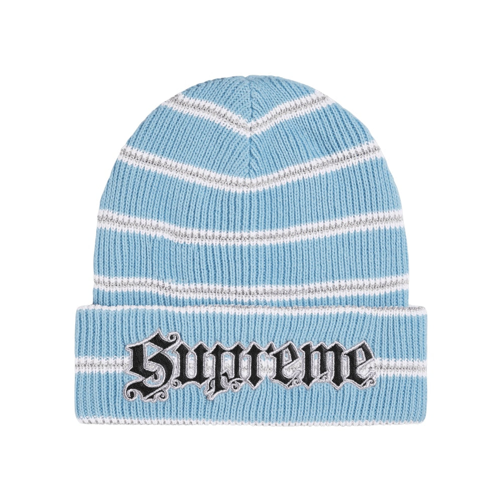 Supreme Metallic Stripe Beanie Light Blue