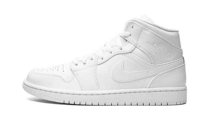 Nike Air Jordan 1 Mid Triple White Tumbled Leather (GS)-sneakers-Air Jordan-pikastore.cz