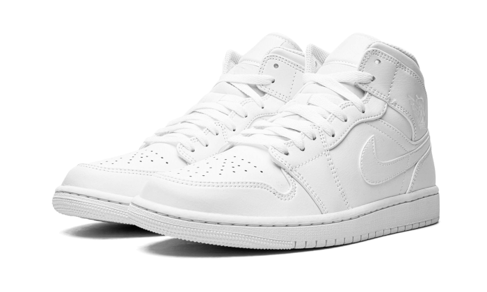 Nike Air Jordan 1 Mid Triple White Tumbled Leather (GS)-sneakers-Air Jordan-pikastore.cz