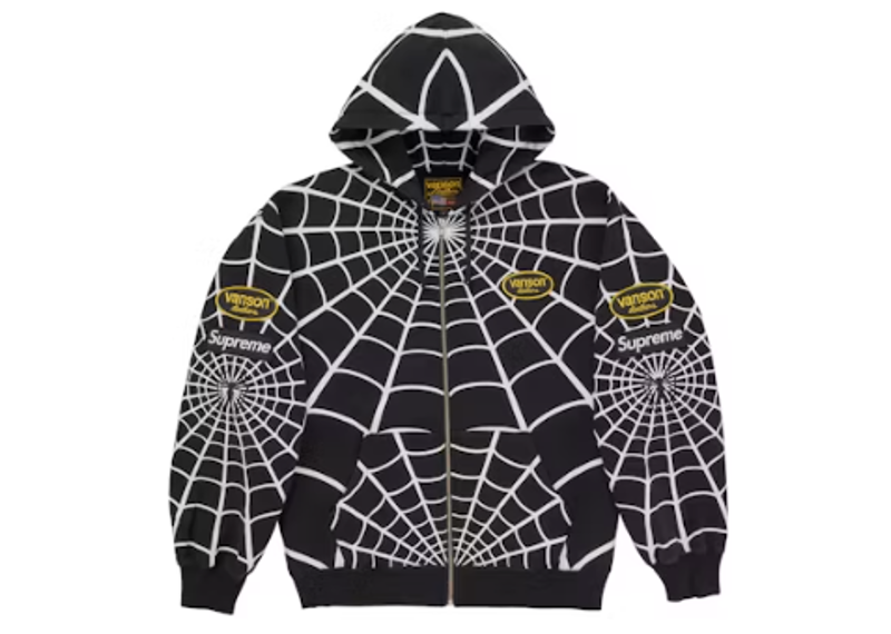 Supreme Vanson Leathers Spider-Man Zip Up Hooded Sweatshirt Black-Supreme-pikastore.cz