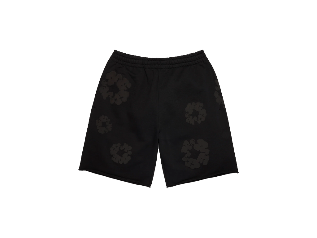 Denim Tears Faded Mono Cotton Wreath Sweatshorts Black-Denim Tears-pikastore.cz