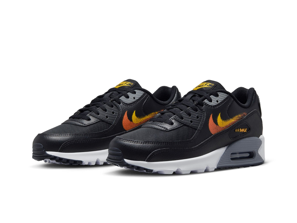 Nike Air Max 90 Spray Paint Swoosh - Black Gold Orange-Nike-pikastore.cz