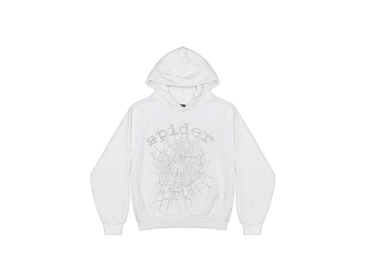 Sp5der White Rhinestone Hoodie