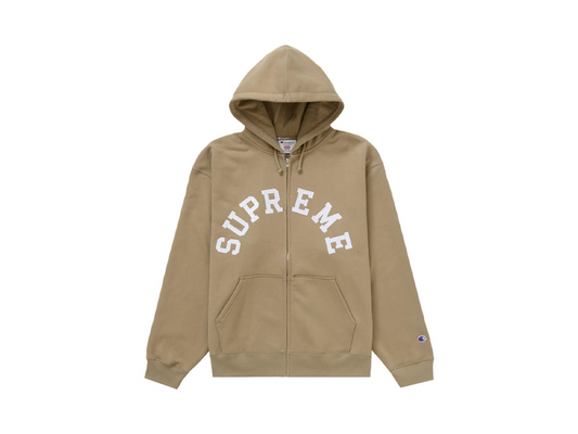 Supreme Champion Zip Up Hooded Sweatshirt Tan