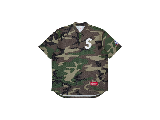 Supreme S Logo Baseball Henley Woodland Camo