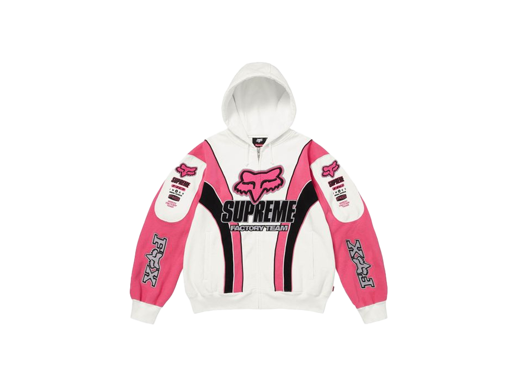Supreme x Fox Racing Zip Up Hooded Sweatshirt White-Supreme-pikastore.cz