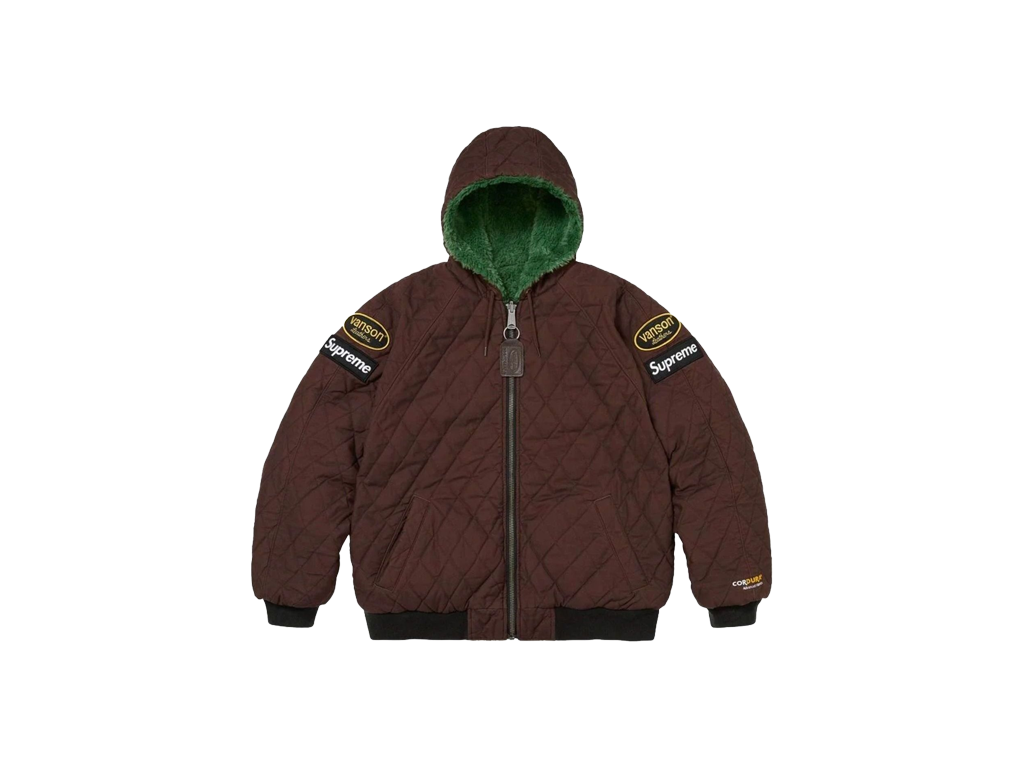 Supreme x Vanson Leathers Reversible Quilted Hooded Jacket Brown – яке – снимка 3 от 3