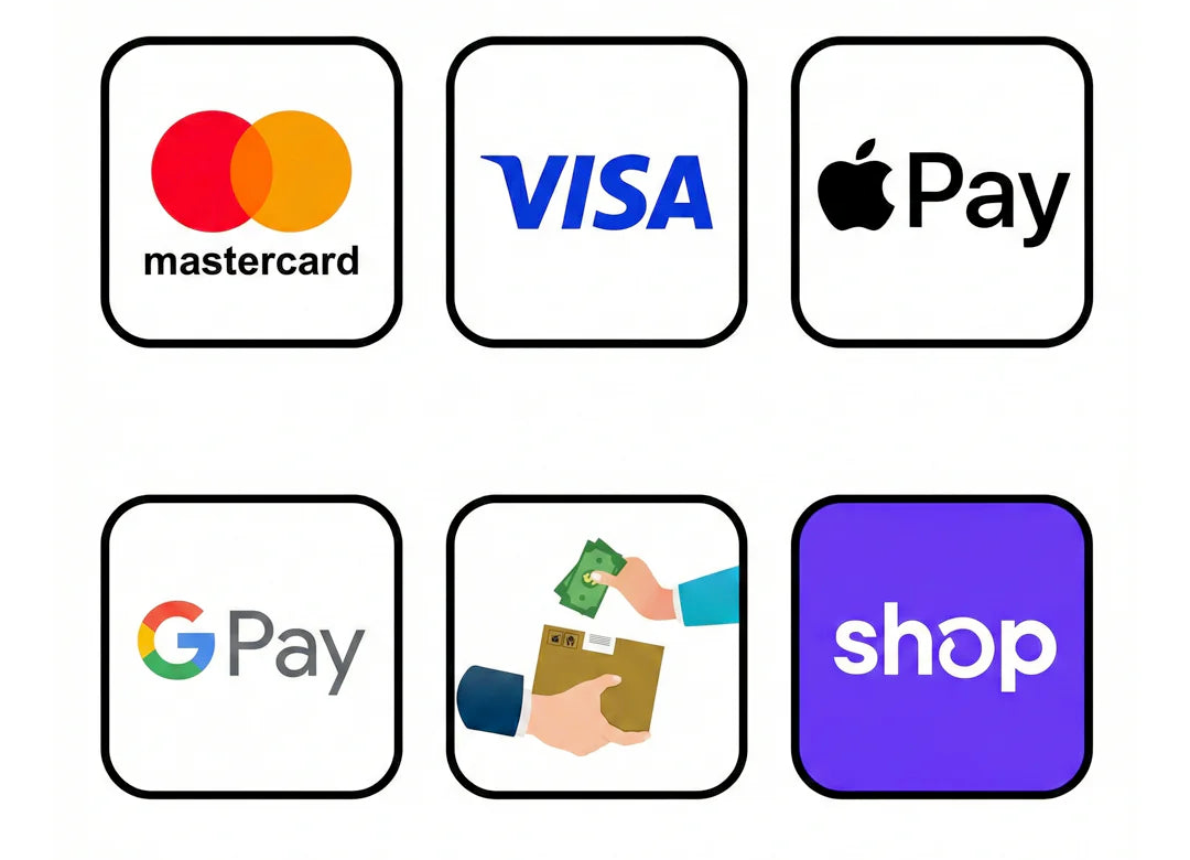 Mastercard, Visa, Apple Pay, Google Pay, оплата при отриманні, Shop Pay